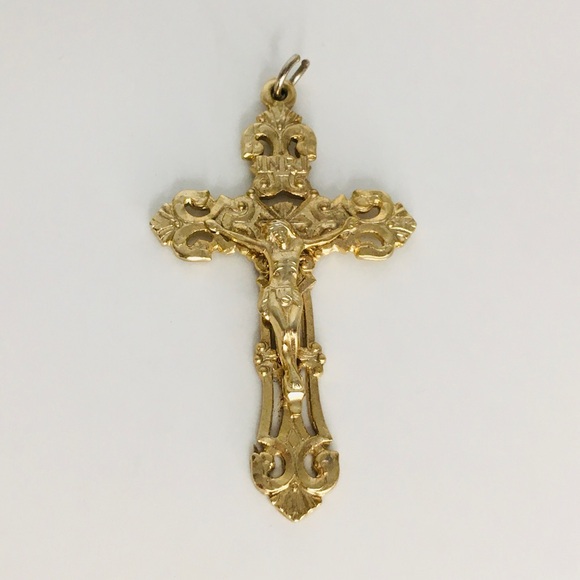 Jewelry - Vintage Crucifix Cross Pendant Gold Tone Christian Catholic Religious